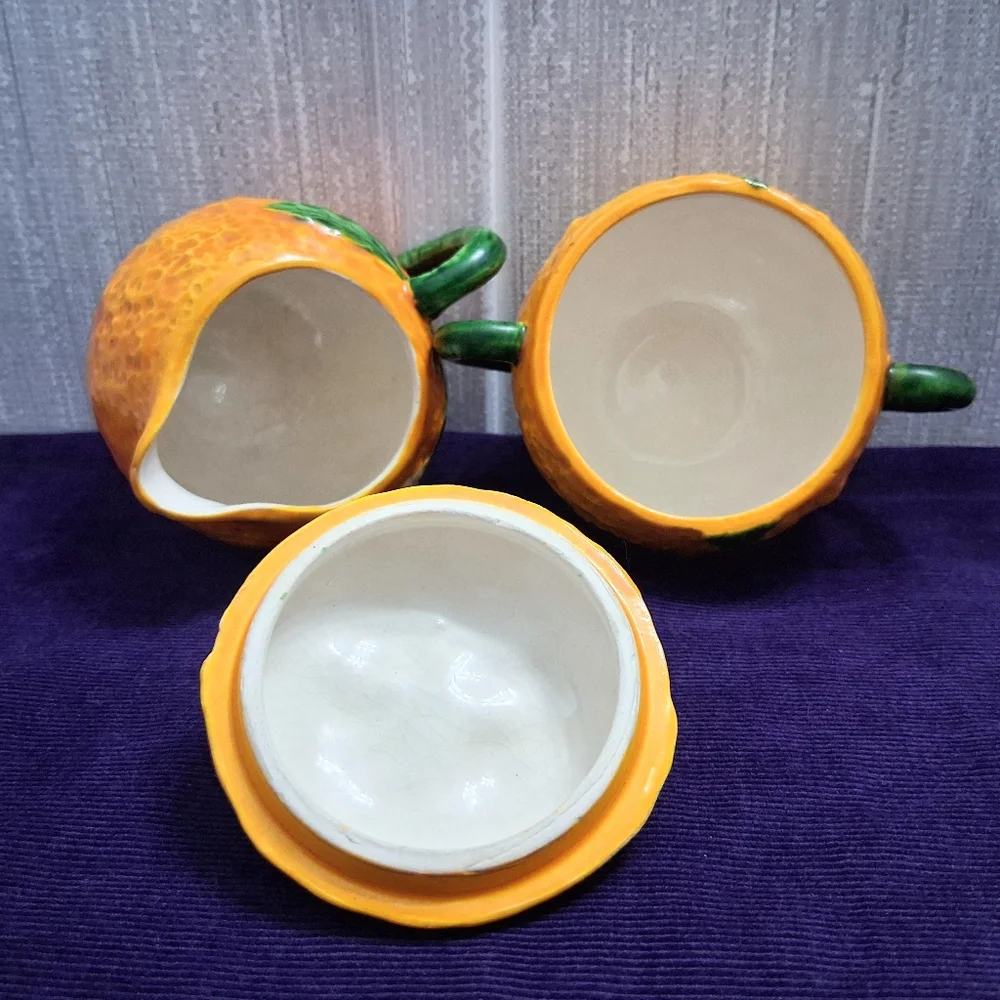 Vintage Maruhon Ware Orange Fruit Creamer And Sugar Bowl Set 1940s Japan - Picture 5 of 14